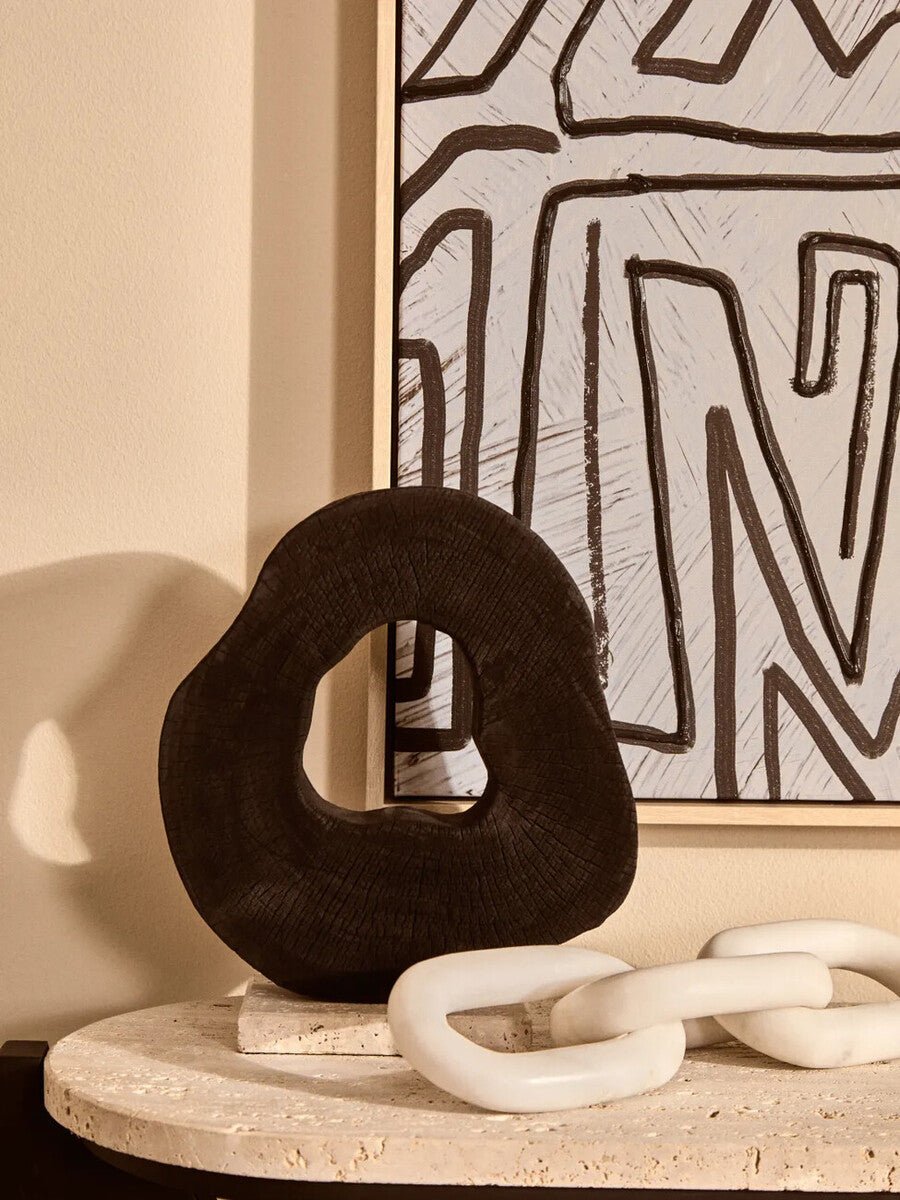 Tibor Black Mango Wood Sculpture With Travertine Base - Miola