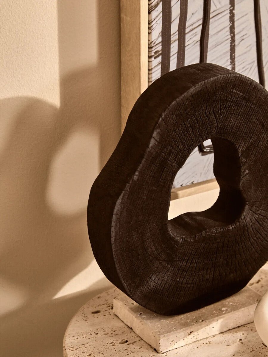 Tibor Black Mango Wood Sculpture With Travertine Base - Miola