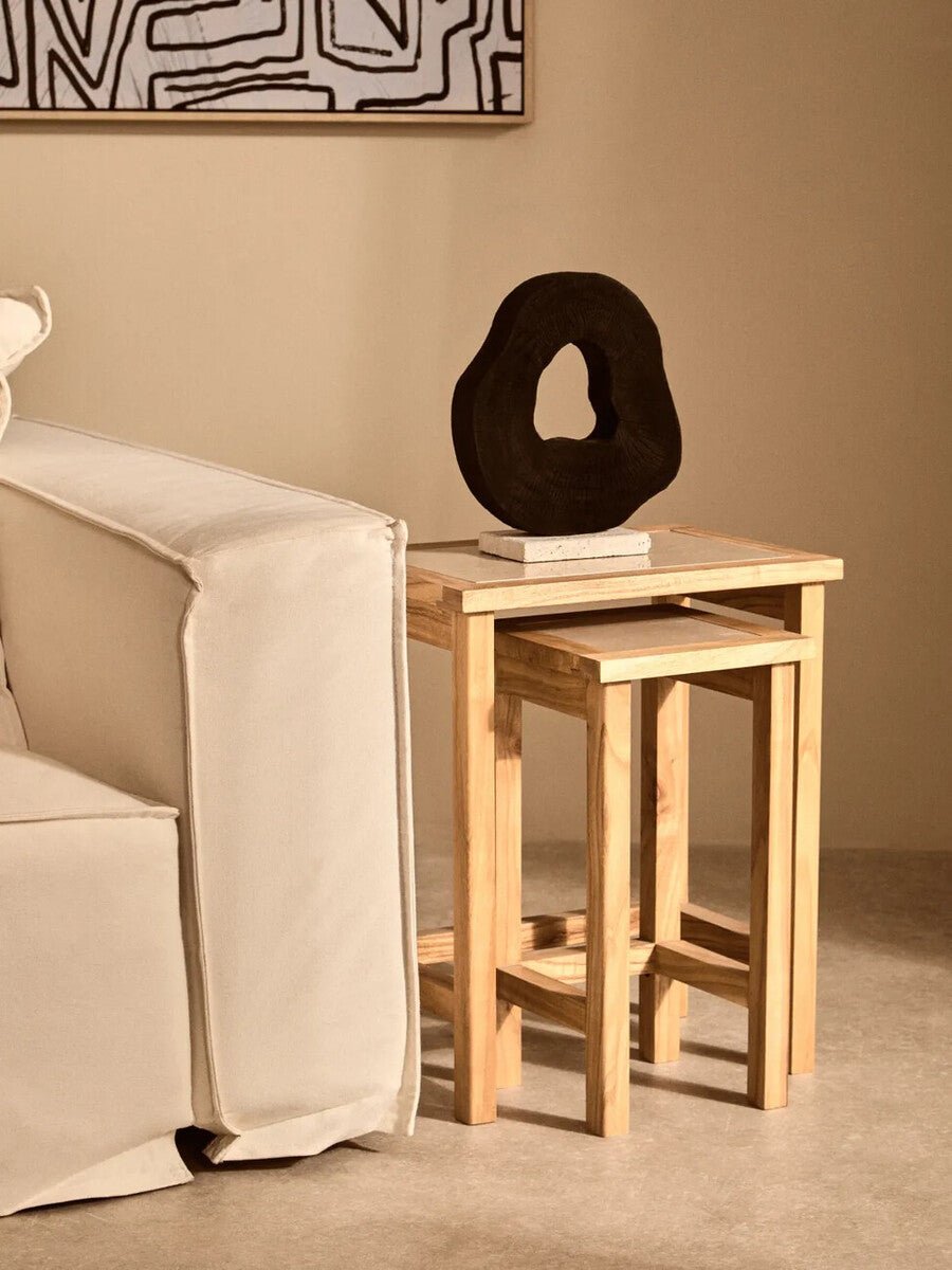 Tibor Black Mango Wood Sculpture With Travertine Base - Miola