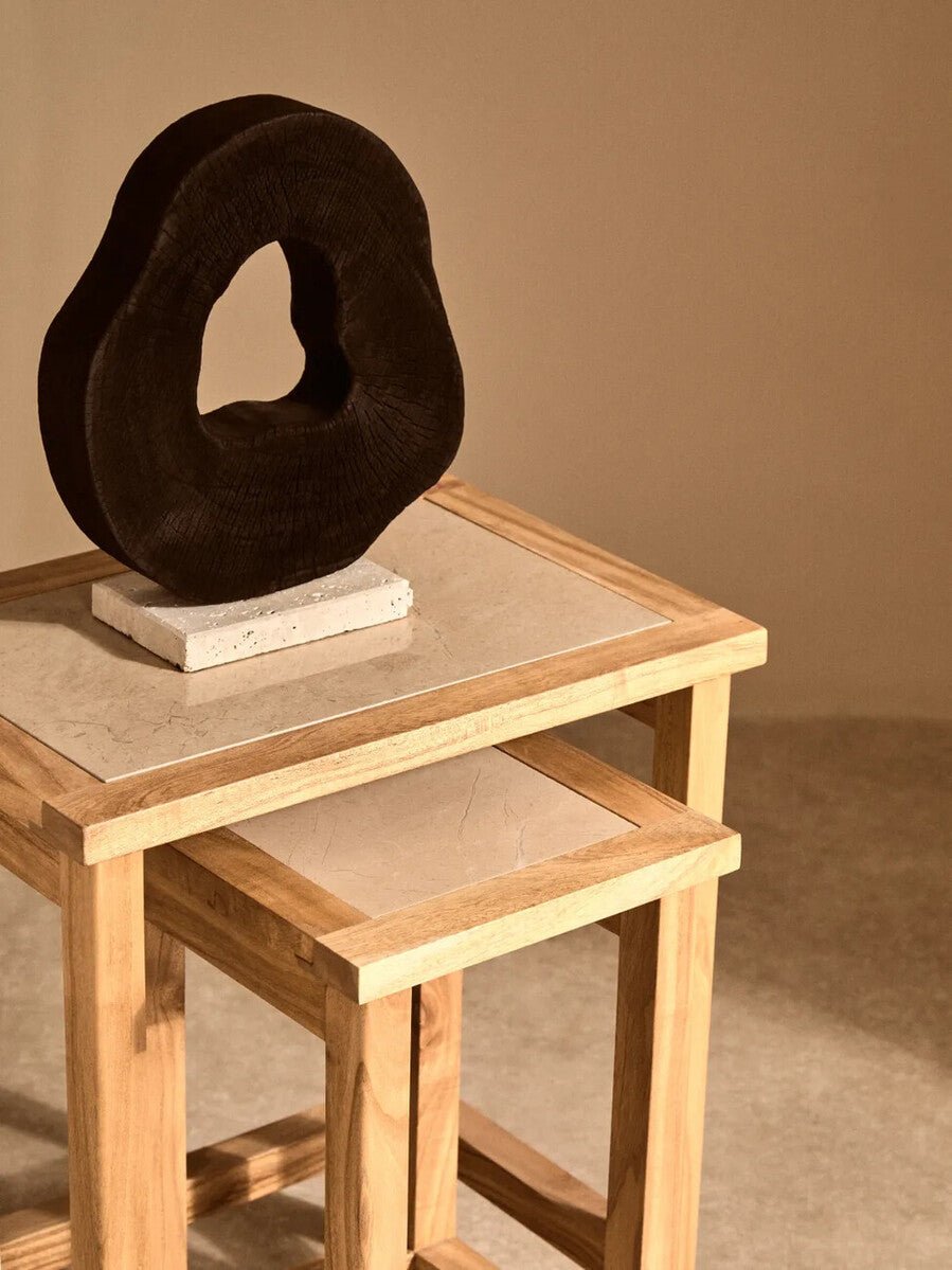 Tibor Black Mango Wood Sculpture With Travertine Base - Miola