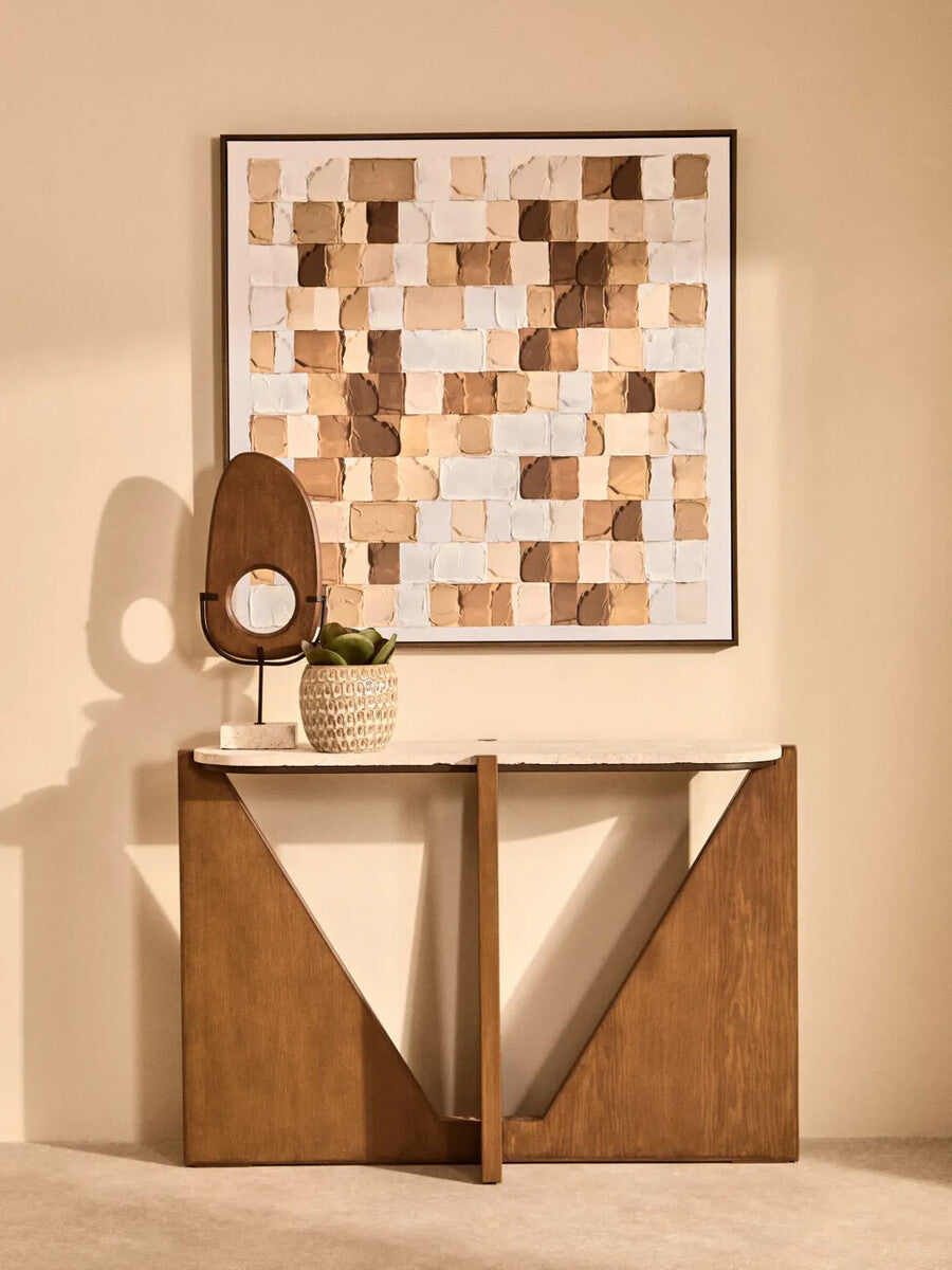 Westo Natural Wood Vertical Sculpture With Travertine Base - Miola