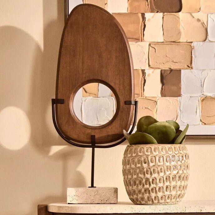 Westo Natural Wood Vertical Sculpture With Travertine Base - Miola
