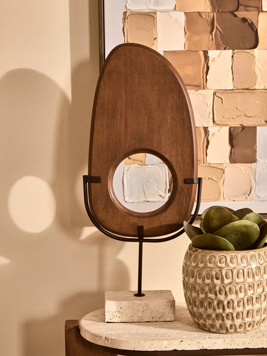 Westo Natural Wood Vertical Sculpture With Travertine Base - Miola