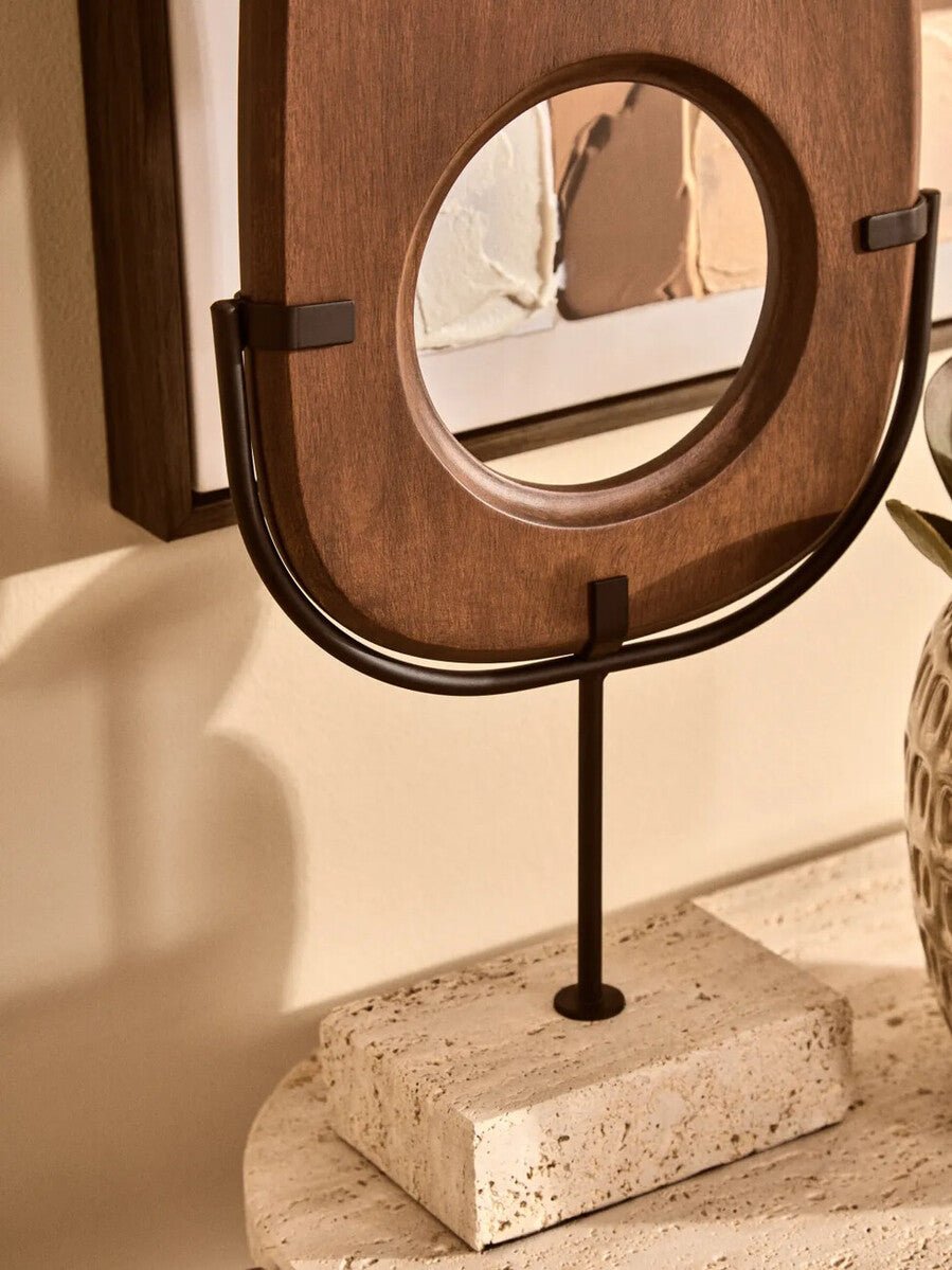 Westo Natural Wood Vertical Sculpture With Travertine Base - Miola