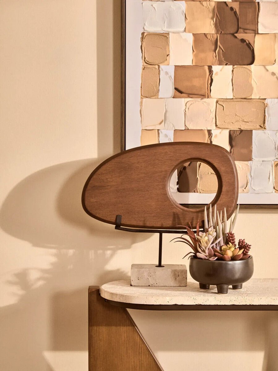 Westo Natural Wood Horizontal Sculpture With Travertine Base - Miola