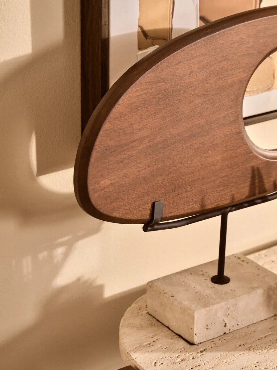 Westo Natural Wood Horizontal Sculpture With Travertine Base - Miola