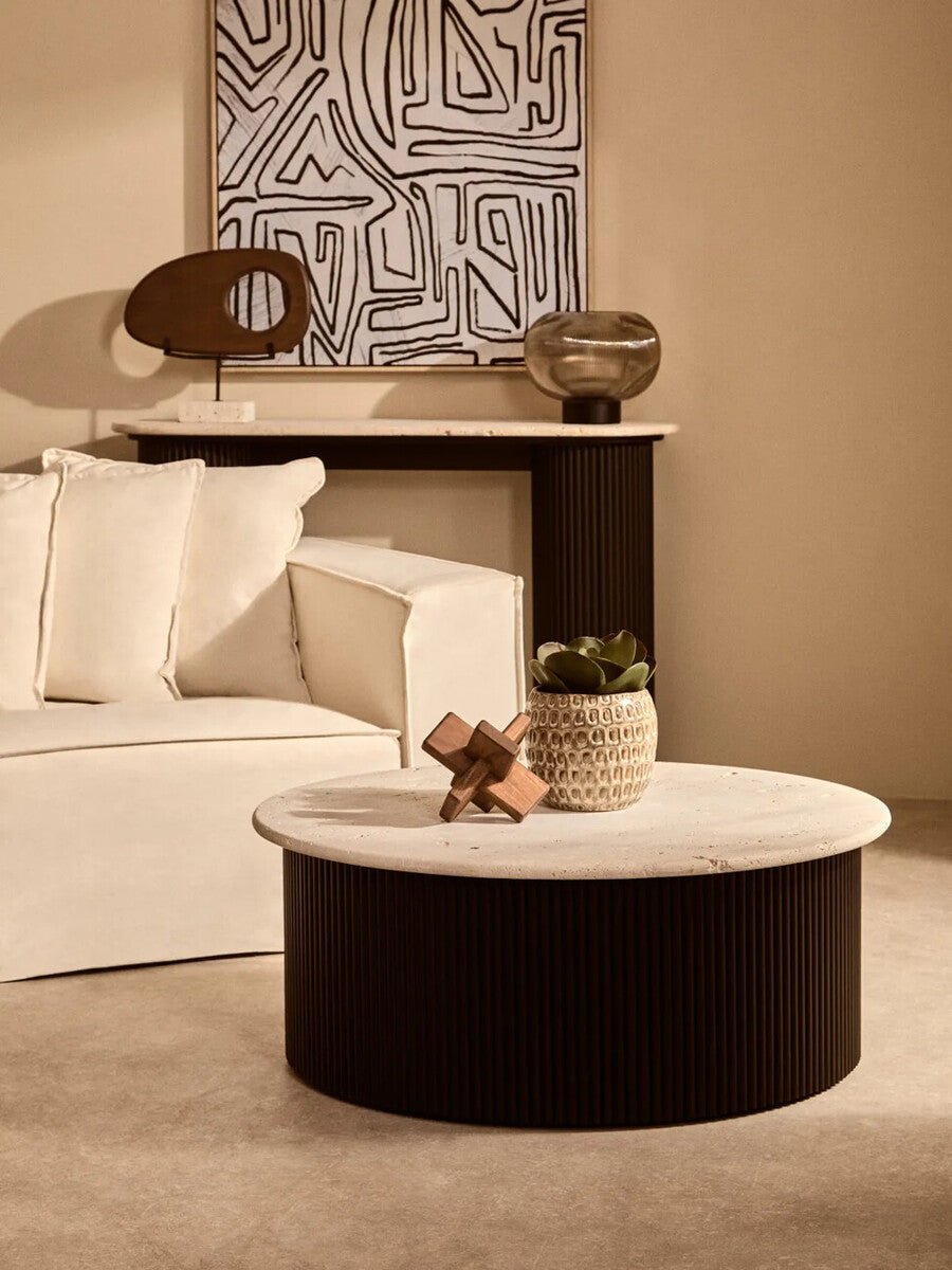 Westo Natural Wood Horizontal Sculpture With Travertine Base - Miola
