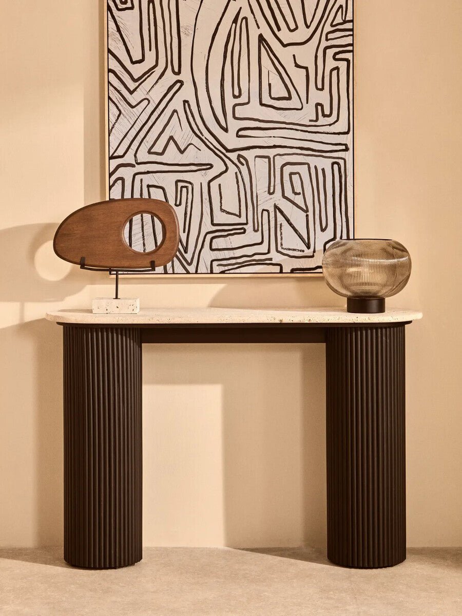 Westo Natural Wood Horizontal Sculpture With Travertine Base - Miola
