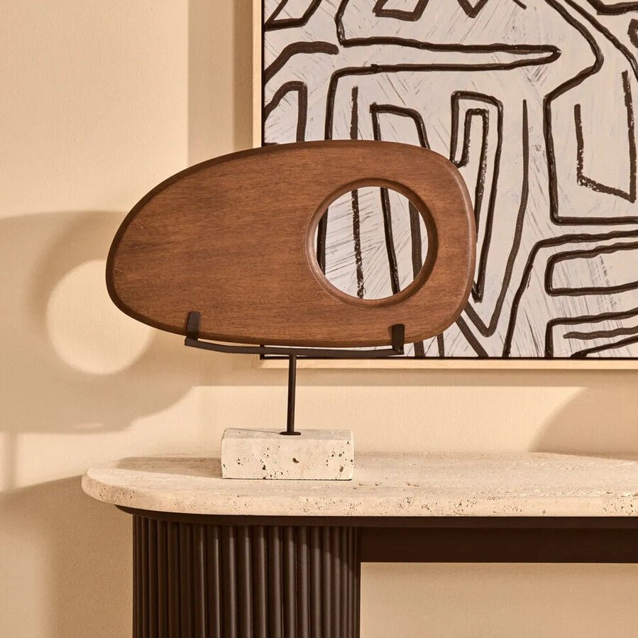 Westo Natural Wood Horizontal Sculpture With Travertine Base - Miola