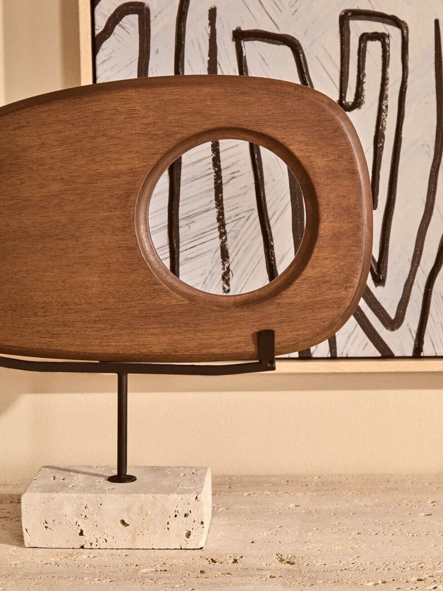 Westo Natural Wood Horizontal Sculpture With Travertine Base - Miola
