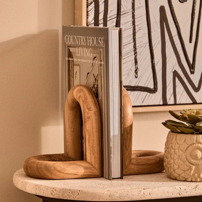 Arlo Natural Wood Set Of 2 Bookends - Miola