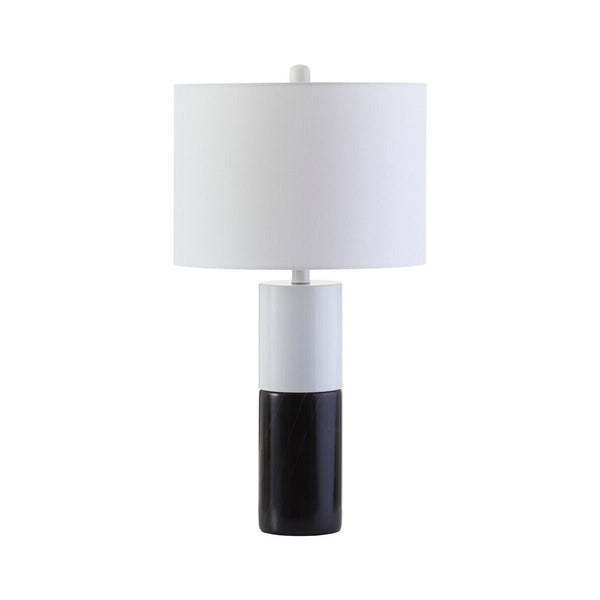 Black Marble Base and White Shade Table Lamp - Miola