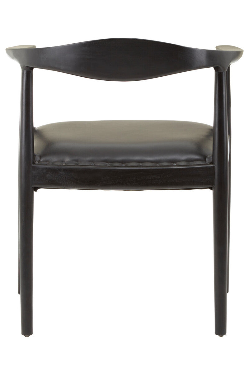 Kendari Black Leather and Teak Wood Chair
