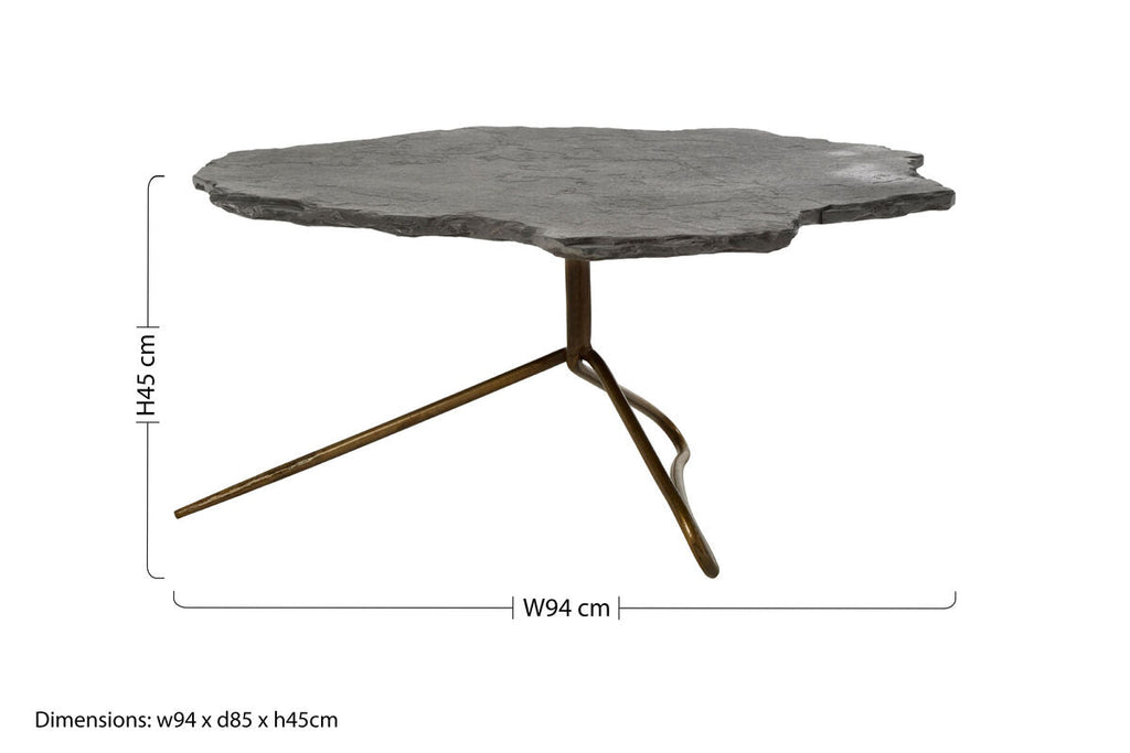 Grey Stone Top Coffee Table with Tripod Geometric Base, Rany - Miola