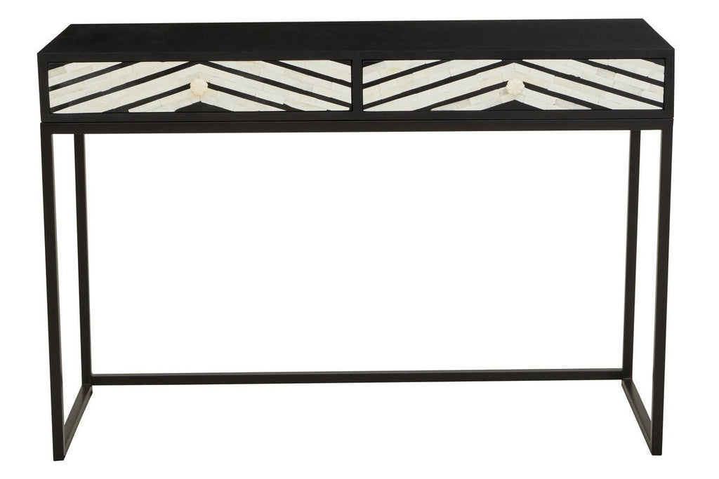 Black Wood 2 - Drawer Console Table with Black and White Bone Inlay Chevron Fronts, Fusion - Miola