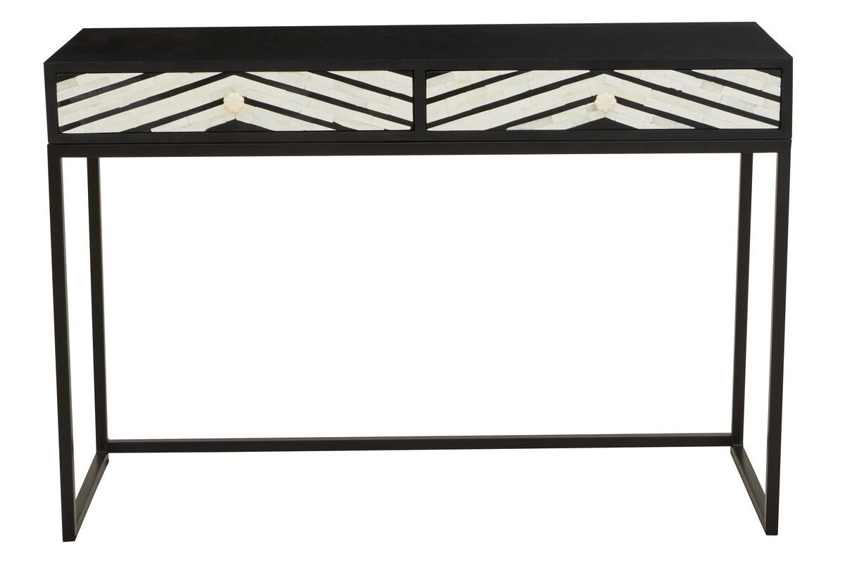 Black Wood 2 - Drawer Console Table with Black and White Bone Inlay Chevron Fronts, Fusion - Miola