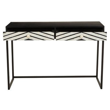 Black Wood 2 - Drawer Console Table with Black and White Bone Inlay Chevron Fronts, Fusion - Miola