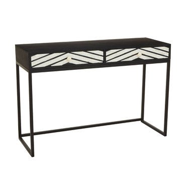 Black Wood 2 - Drawer Console Table with Black and White Bone Inlay Chevron Fronts, Fusion - Miola
