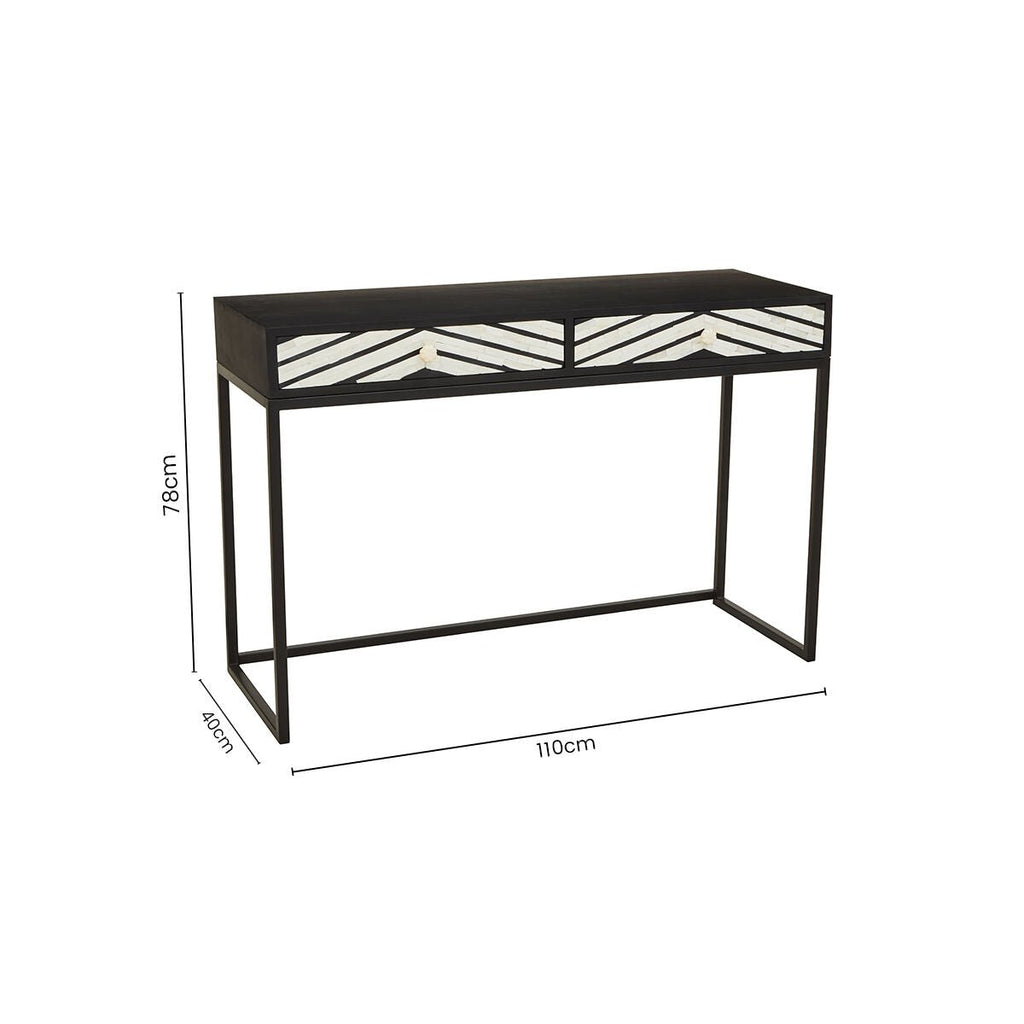 Black Wood 2 - Drawer Console Table with Black and White Bone Inlay Chevron Fronts, Fusion - Miola