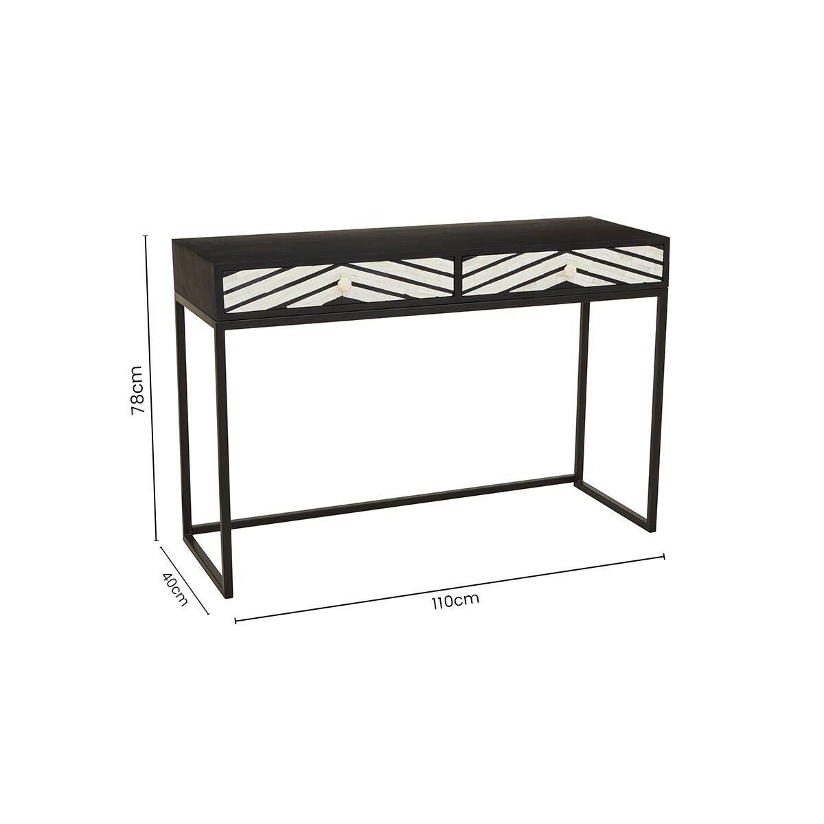 Black Wood 2 - Drawer Console Table with Black and White Bone Inlay Chevron Fronts, Fusion - Miola