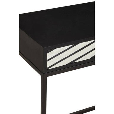 Black Wood 2 - Drawer Console Table with Black and White Bone Inlay Chevron Fronts, Fusion - Miola