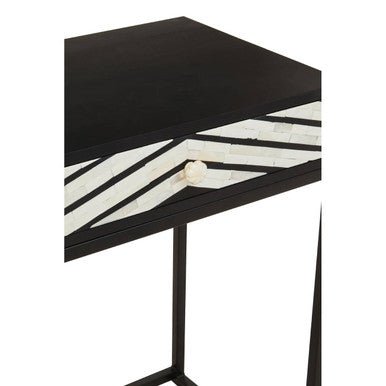 Black Wood 2 - Drawer Console Table with Black and White Bone Inlay Chevron Fronts, Fusion - Miola