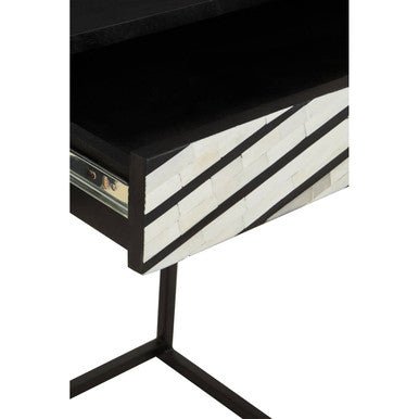 Black Wood 2 - Drawer Console Table with Black and White Bone Inlay Chevron Fronts, Fusion - Miola