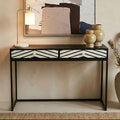 Black Wood 2 - Drawer Console Table with Black and White Bone Inlay Chevron Fronts, Fusion - Miola