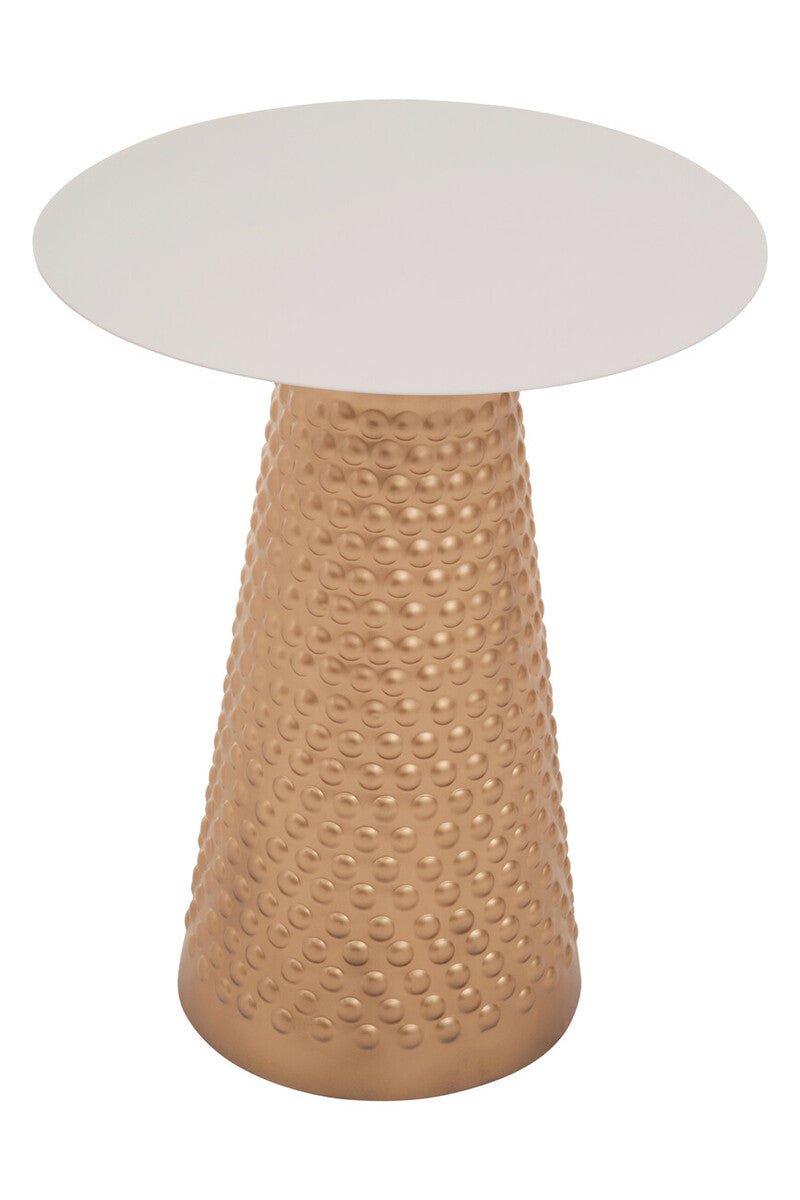 White Tabletop Side Table with Chunky Hammered Gold Base, Amira - Miola