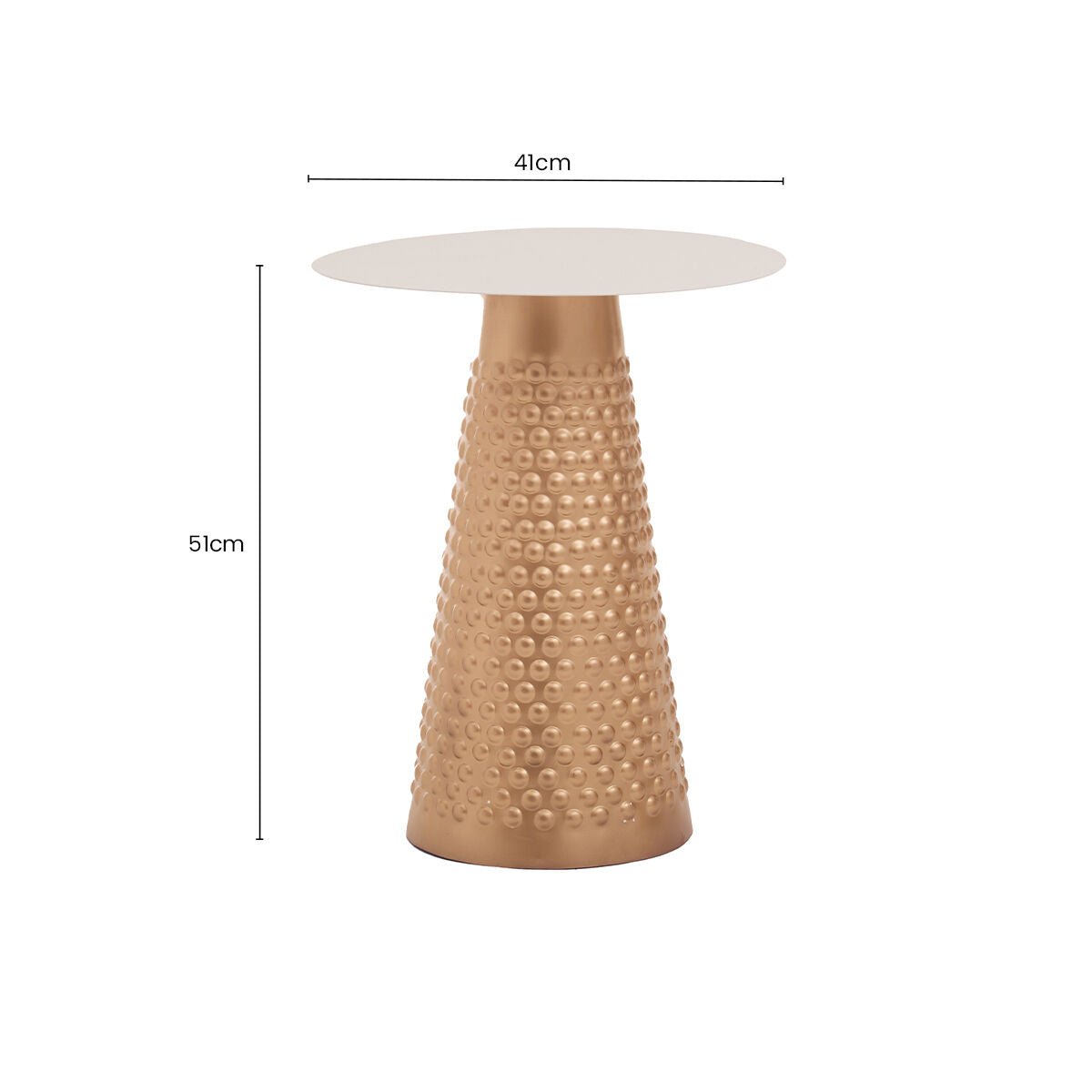 White Tabletop Side Table with Chunky Hammered Gold Base, Amira - Miola
