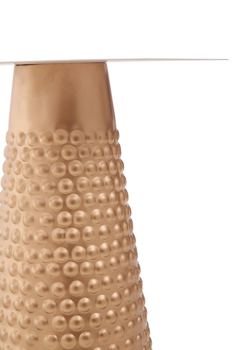 White Tabletop Side Table with Chunky Hammered Gold Base, Amira - Miola