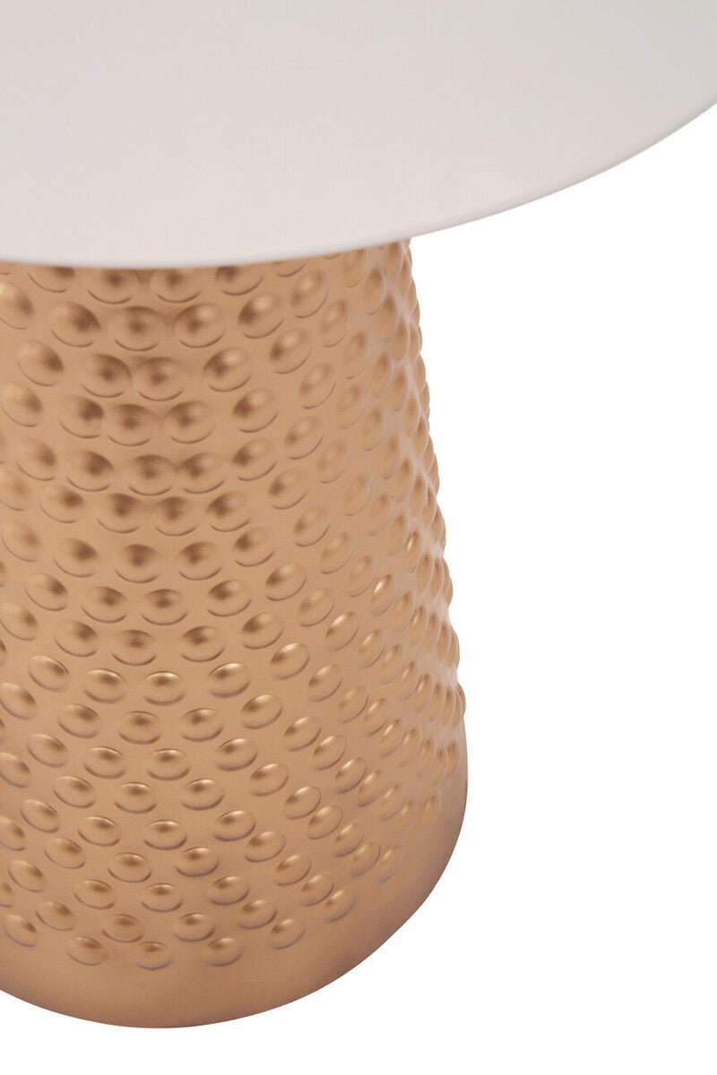 White Tabletop Side Table with Chunky Hammered Gold Base, Amira - Miola