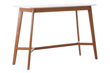 White Marble Top Console Table with Sustainable Acacia Wood Base, Myan - Miola