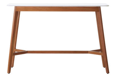 White Marble Top Console Table with Sustainable Acacia Wood Base, Myan - Miola