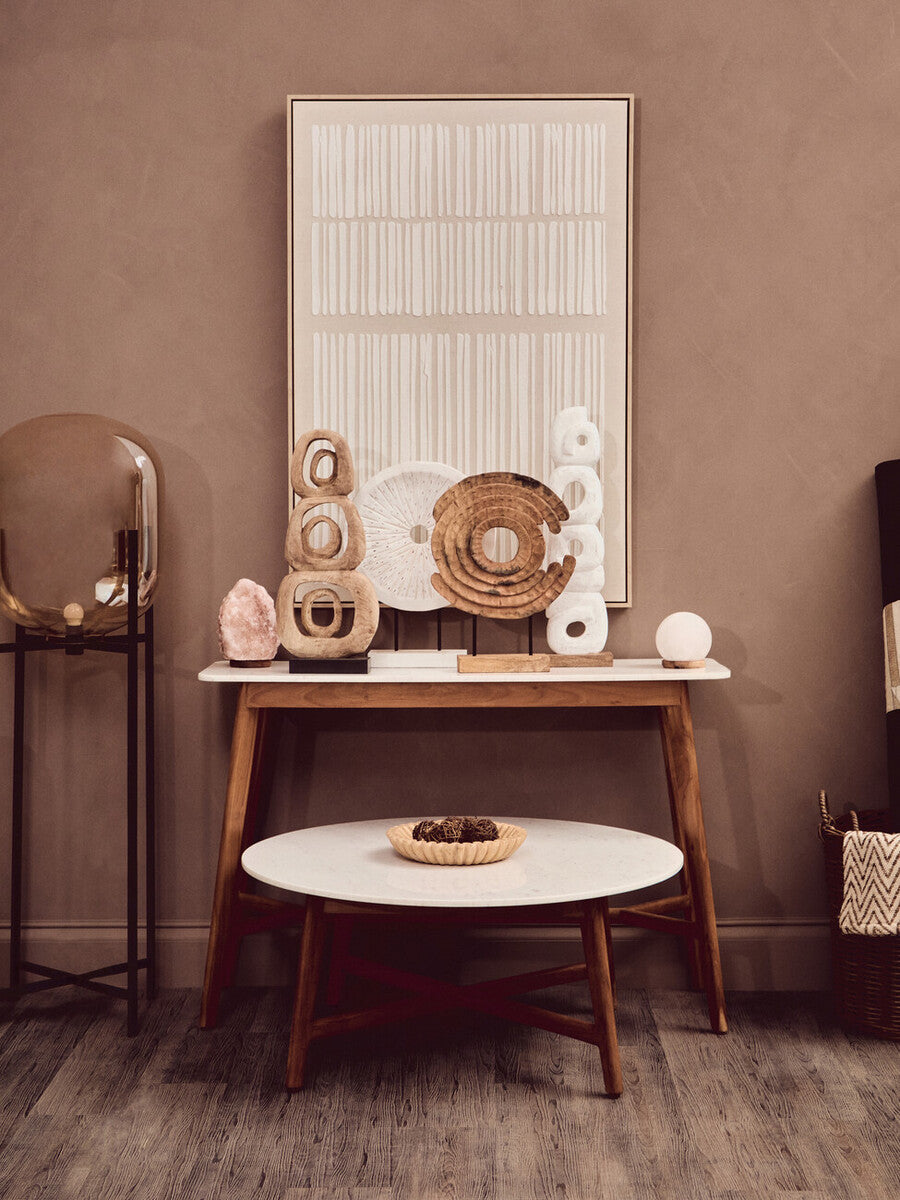White Marble Top Console Table with Sustainable Acacia Wood Base, Myan - Miola