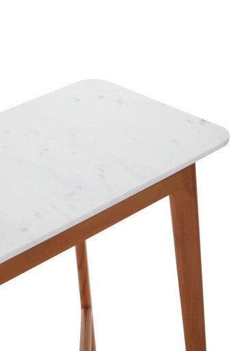 White Marble Top Console Table with Sustainable Acacia Wood Base, Myan - Miola