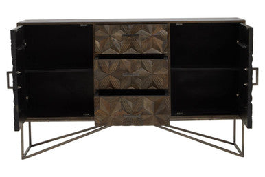 Solana Grey Washed Carved Mango Wood Sideboard - Miola