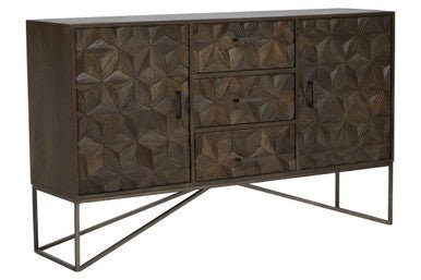 Solana Grey Washed Carved Mango Wood Sideboard - Miola