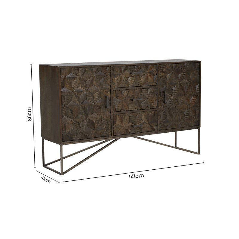 Solana Grey Washed Carved Mango Wood Sideboard - Miola