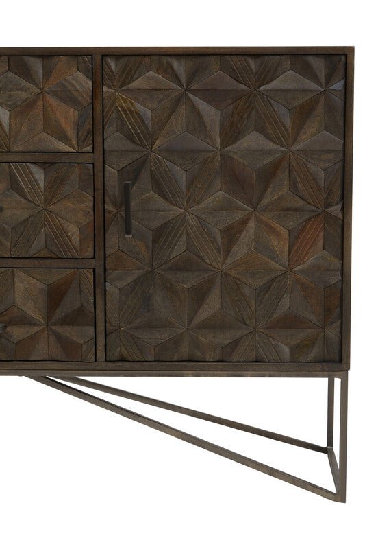 Solana Grey Washed Carved Mango Wood Sideboard - Miola