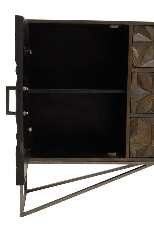 Solana Grey Washed Carved Mango Wood Sideboard - Miola