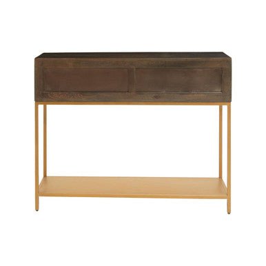 Grey Mango Wood 2 - Drawer Console Table with Gold Finish Iron Frame and Lower Shelf, Patna - Miola
