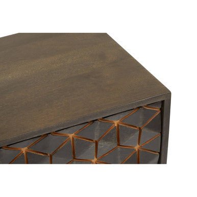 Grey Mango Wood 2 - Drawer Console Table with Gold Finish Iron Frame and Lower Shelf, Patna - Miola