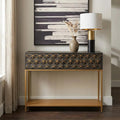 Grey Mango Wood 2 - Drawer Console Table with Gold Finish Iron Frame and Lower Shelf, Patna - Miola