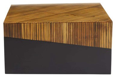 Two Tone Natural Bamboo Square Coffee Table with Dark Ebony Finish Base, Gabor - Miola