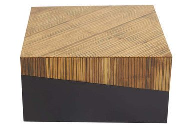 Two Tone Natural Bamboo Square Coffee Table with Dark Ebony Finish Base, Gabor - Miola