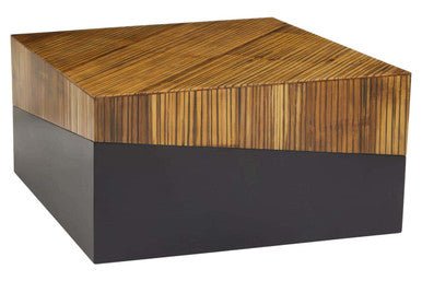 Two Tone Natural Bamboo Square Coffee Table with Dark Ebony Finish Base, Gabor - Miola