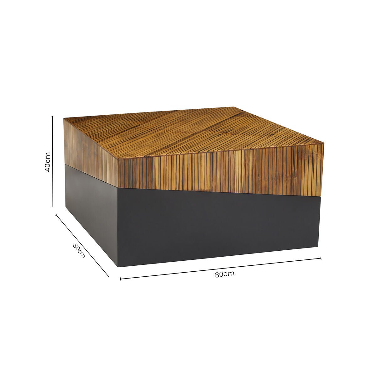 Two Tone Natural Bamboo Square Coffee Table with Dark Ebony Finish Base, Gabor - Miola