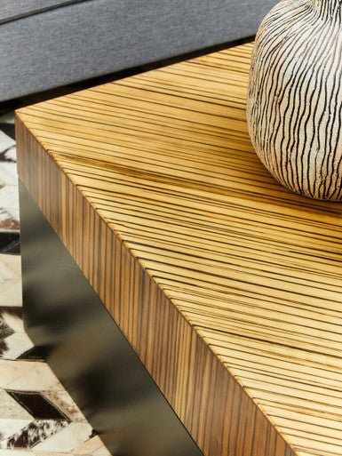 Two Tone Natural Bamboo Square Coffee Table with Dark Ebony Finish Base, Gabor - Miola