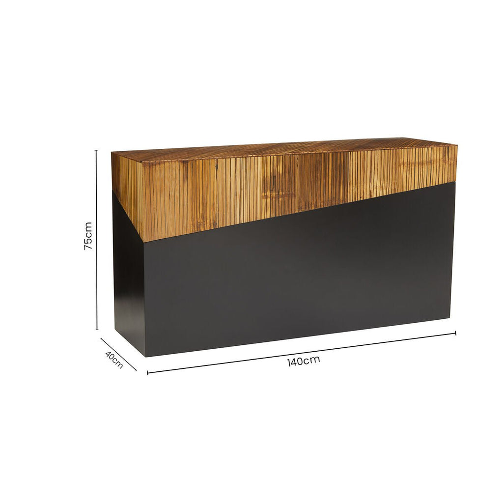 Two Tone Natural Bamboo Console Table with Dark Ebony Finish Base, Gabor - Miola